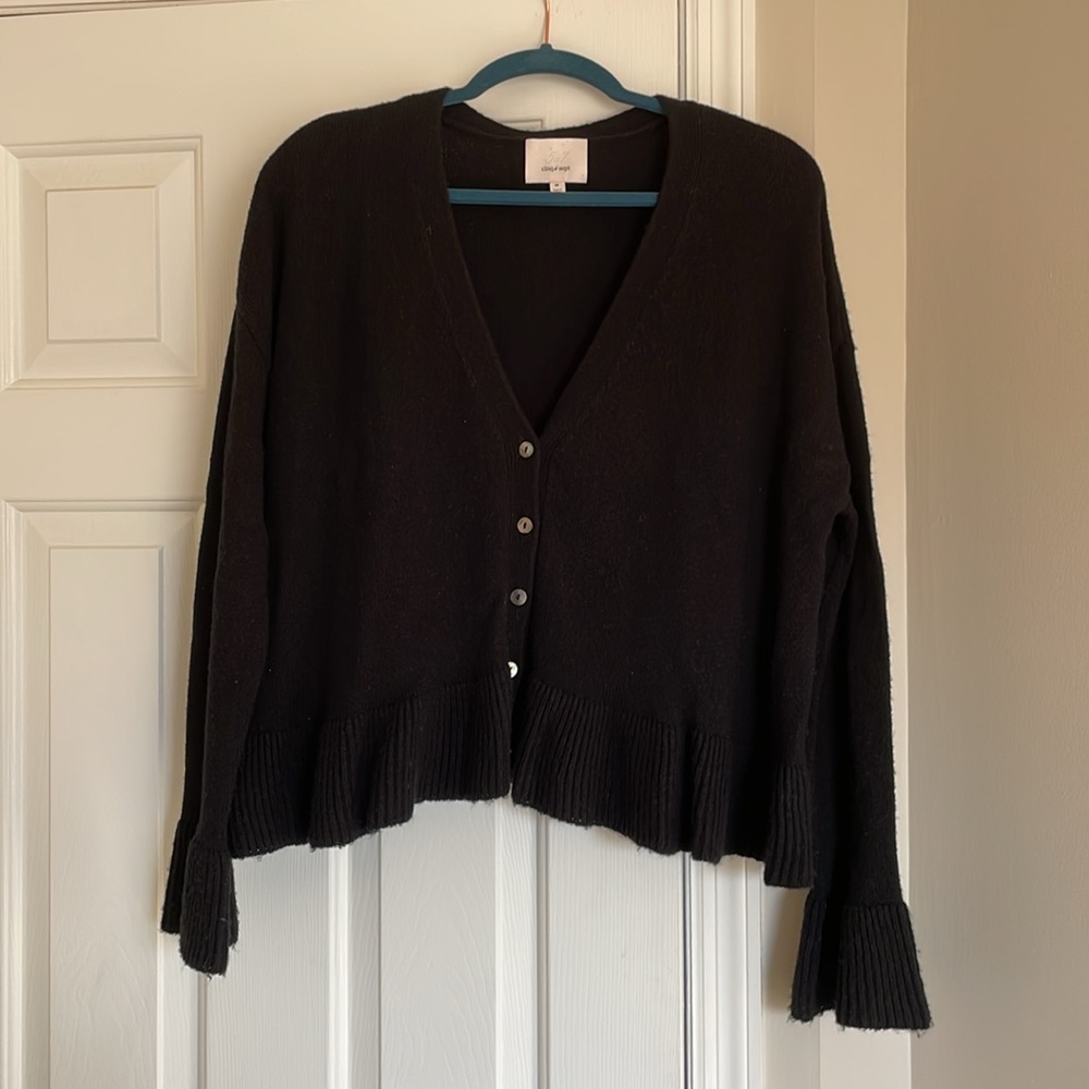 Cinq a Sept Noa Black Peplum Ruffle Cardigan Wool Mix Size M